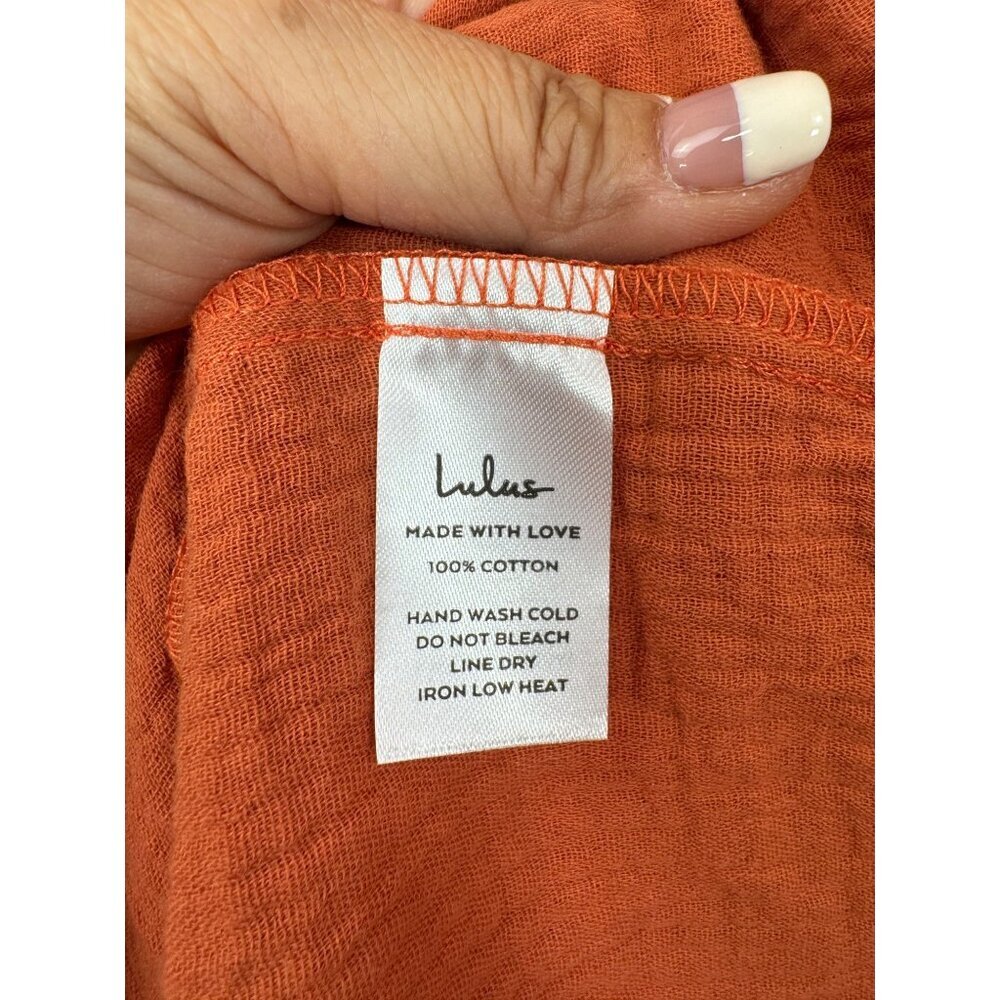 Lulus Rust Orange Off shoulder gauzy tiered midi dress sz M‎ - Picture 10 of 11